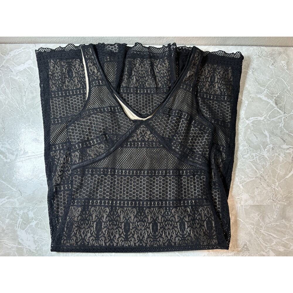 IDEOLOGY Lace Sheath Dress Medium Black W/ Beige Underlayer Cocktail Sleeveless - Picture 7 of 7